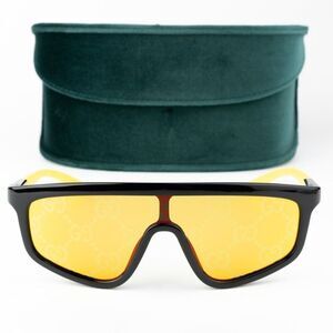NEW Gucci GG1736S 004 Black Yellow Mirror GG Pattern Logo Men Sunglasses